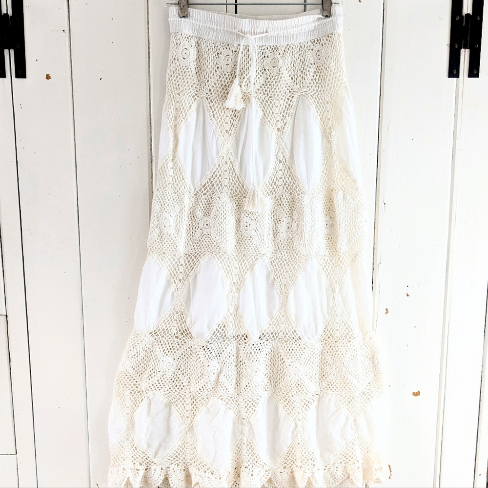 🌴Helen Jon Boho Crochet Maxi Skirt/Bandeau Dress sz S - Picture 2 of 13